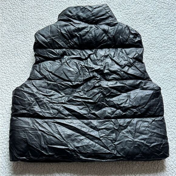 Zara  Leather Crop Puffer Vest Jacket Solid Black Womens Small - Picture 6 of 13